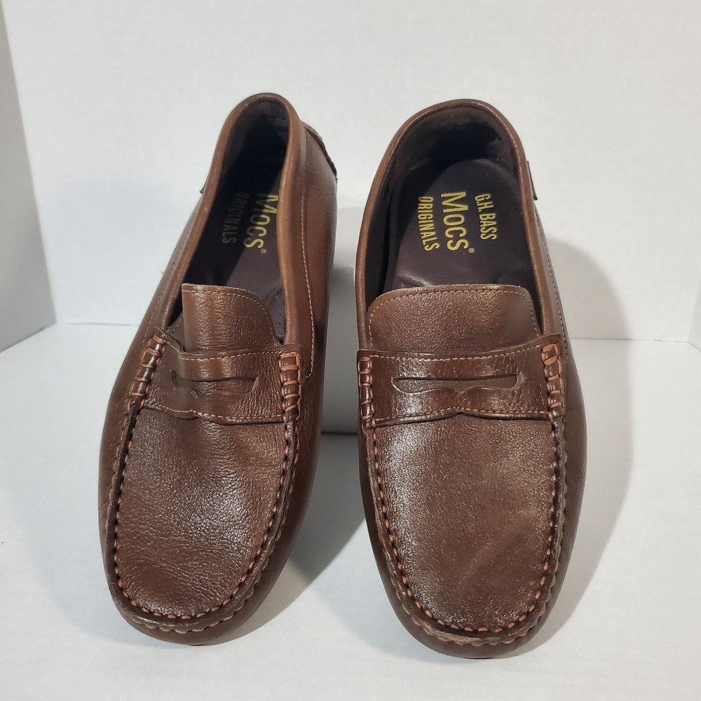 G.H Bass Mocs Originals Brown Leather Driver Loafer‎ Men's Shoes. size 7.5 M